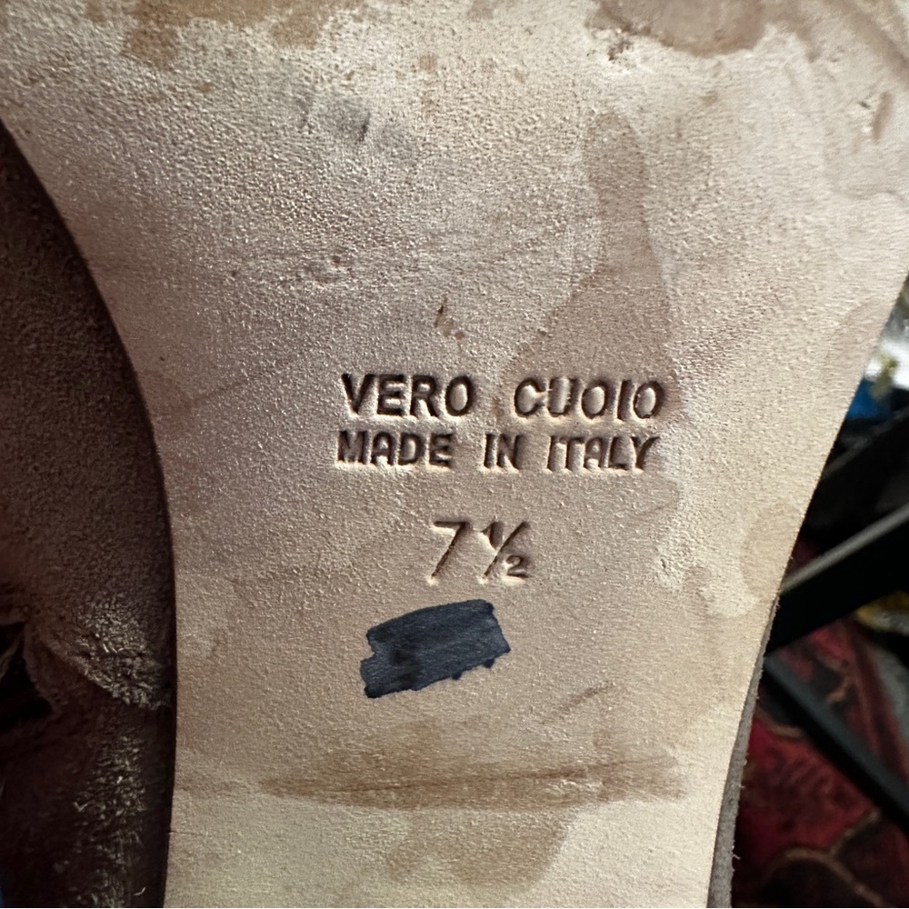 Aquatalia Tan Taupe Suede Leather Stacked Heel Zip Ankle Bootie Boot 8.5 Greige - Picture 11 of 13